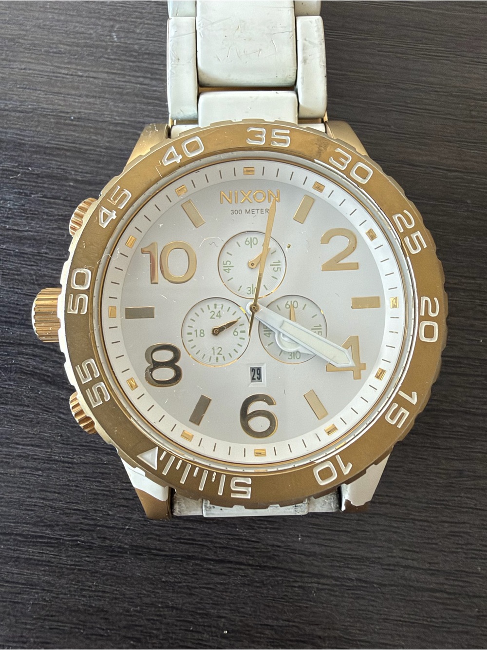 Nixon 51-30 Chrono Mens Watch White Gold Matte Finish 300M Diver 51mm 12K - Picture 2 of 8